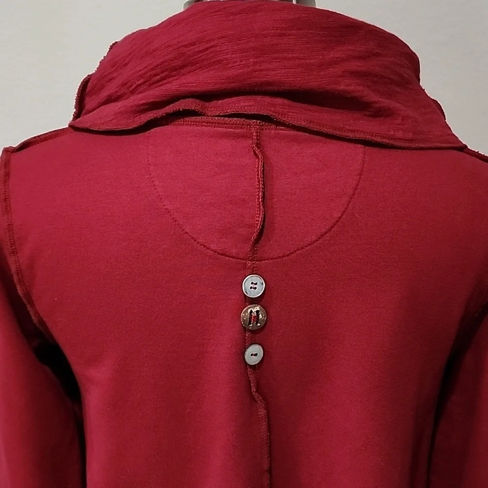 Neon Buddha Sweatshirt Tunic Cowl Neck Boho Buttons Exposed Seams Size Small
